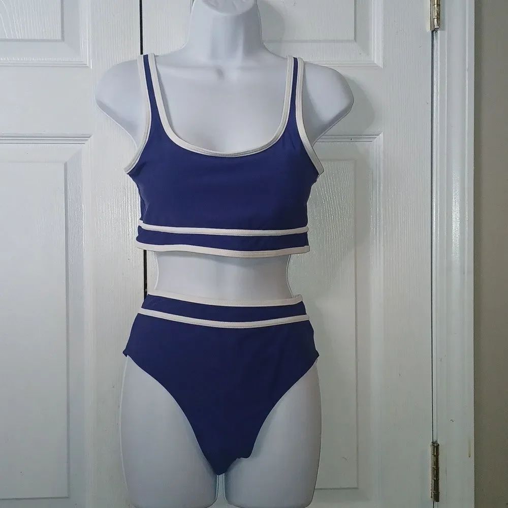 Blue white 2 pc bathing suit swimwear bikini Sz M NWT